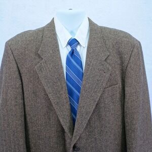 Ron Chereskin Tweed Camel Hair Blend Brown Herringbone Sport Coat 42R Tagged 42L